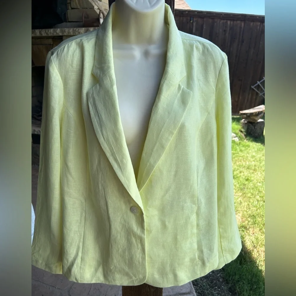 J.Jill Love Linen women's single button Yellow blazer Jacket Sz-PL.  S13‎